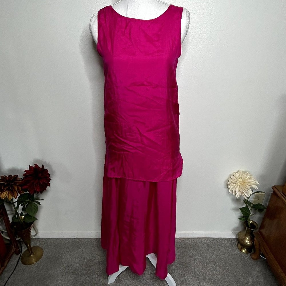 Uno Pink Silk Top and Skirt - 2 Piece Minimalist Office Siren
